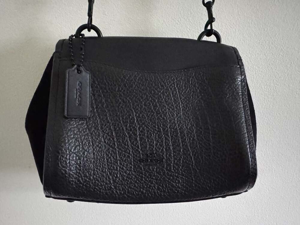 Coach Faye Black Pebble Leather and Suede Crossbody Chain Satchel Bag F22349 - Picture 5 of 7